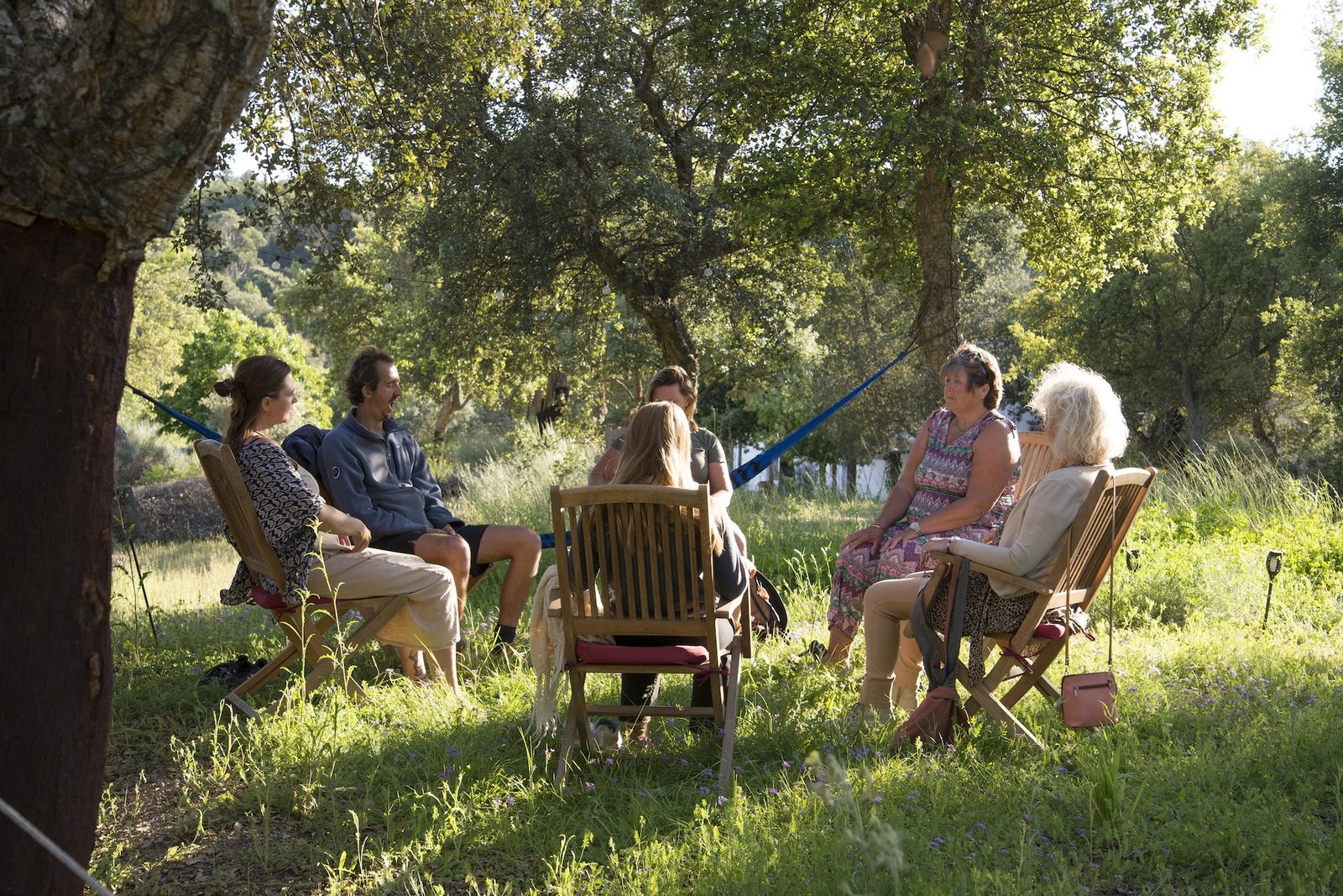 A small group gathered together at Limiar during a retreat weekend — sound, nature and shared time in central Portugal